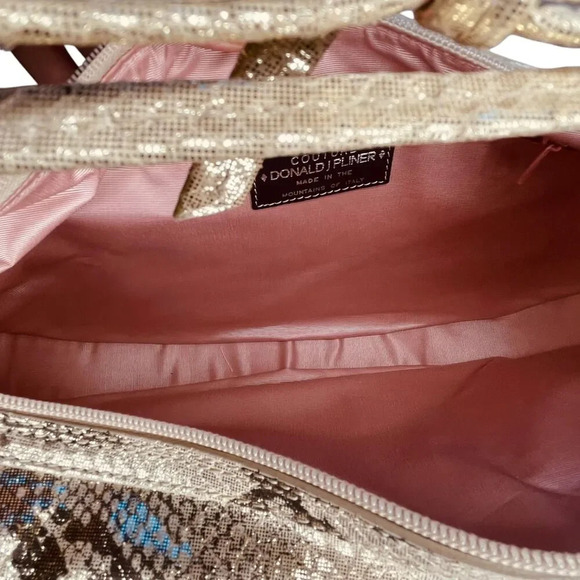 Donald J Pliner Couture Metallic Gold Snakeskin Baguette Shoulder Handbag - Picture 10 of 12